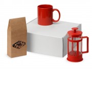Подарочный набор с чаем, кружкой и френч-прессом Чаепитие, красный