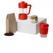 Подарочный набор с кофе, кружкой и френч-прессом Бодрое утро, красный