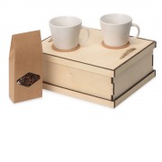 Подарочный набор с кофе, чашками в деревянной коробке Кофебрейк