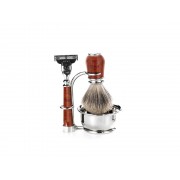 Бритвенный набор Mondial: станок, помазок, чаша, подставка; корень шиповника