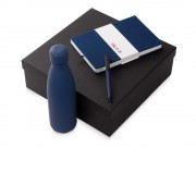 Подарочный набор c блокнотом C3, ручкой и термобутылкой, темно-синий