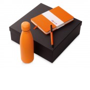 Подарочный набор c блокнотом C2, ручкой и термобутылкой, оранжевый