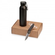 Подарочный набор с бутылкой для воды и ножом Tourist, черный
