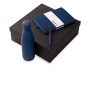 Подарочный набор c блокнотом C1, ручкой и термобутылкой, темно-синий