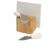 Набор для сыра Cheese Break: 2  ножа керамических на  деревянной подставке, керамическая доска