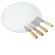 Набор для сыра с круглой стеклянной доской 5в1