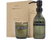 Набор Wellmark Discovery с дозатором мыла для рук объемом 250 мл и ароматизированной свечой 150 г с ароматом темного янтаря - Зеленый лесной