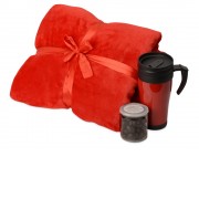 Подарочный набор с пледом, термокружкой и миндалем в шоколадной глазури Tasty hygge, красный