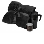 Подарочный набор с пледом, термокружкой и миндалем в шоколадной глазури Tasty hygge, черный