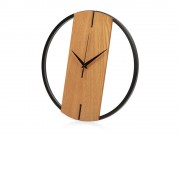 Деревянные часы с металлическим ободом, диаметр 30 см, Time Wheel, натуральный/черный