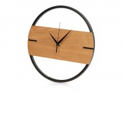Деревянные часы с металлическим ободом, диаметр 30 см, Time Wheel горизонтальные, натуральный/черн