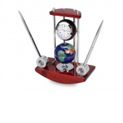 Настольный прибор Сенатор: часы с глобусом, две ручки на подставке