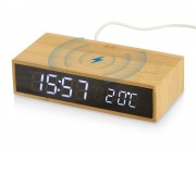 Часы настольные с беспроводной зарядкой Index, 10 Вт, бамбук