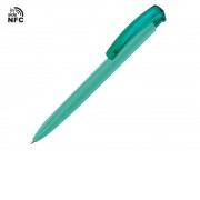 Ручка пластиковая шариковая трехгранная Trinity K transparent Gum soft-touch с чипом передачи инфо, морская волна