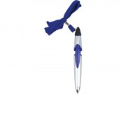 Ручка шариковая на шнуре серебристая/синяя