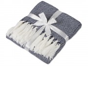 Плед акриловый Tassel с белой бахромой, темно-синий