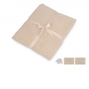 Плед флисовый Natty из переработанного пластика с новогодней биркой, бежевый