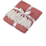 Плед акриловый Tassel с белой бахромой, красный