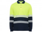 Поло Vega мужское c длинным рукавом, нэйви/неоновый желтый