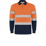 Поло Polaris мужское c длинным рукавом, нэйви/неоновый оранжевый