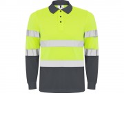 Поло Polaris мужское c длинным рукавом, свинцовый/неоновый желтый