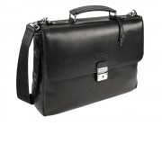Портфель BUGATTI Romano 15'', чёрный, натуральная воловья кожа, 40х12х30 см