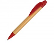 Ручка шариковая Листок, бамбук/красный