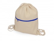 Рюкзак-мешок хлопковый Lark с цветной молнией, натуральный/синий