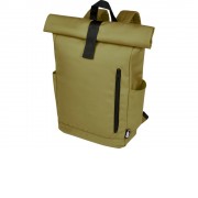 Рюкзак Byron 15,6 объемом 18 л со скручиваемым верхом, изготовленный из переработанного ПЭТ по стандарту GRS, оливковый