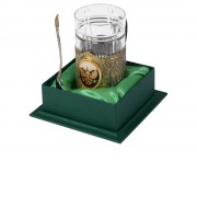 Подстаканник с хрустальным стаканом и ложкой РОССИЙСКИЙ-Л, золотистый/прозрачный