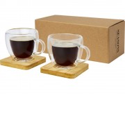 Стеклянный стакан Manti объемом 100 мл с двойными стенками и подставкой из бамбука, 2 шт. , natural