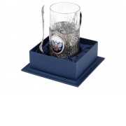 Подстаканник с хрустальным стаканом и ложкой РОССИЙСКИЙ-М, серебристый/прозрачный