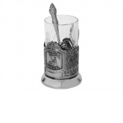 Подстаканник с хрустальным стаканом и ложкой Нефтяной, серебристый/прозрачный