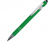 Ручка металлическая soft-touch шариковая со стилусом Sway, зеленый/серебристый
