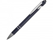 Ручка металлическая soft-touch шариковая со стилусом Sway, темно-синий/серебристый