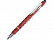 Ручка металлическая soft-touch шариковая со стилусом Sway, красный/серебристый