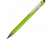 Ручка металлическая soft-touch шариковая со стилусом Sway, зеленое яблоко/серебристый