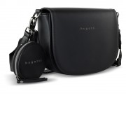 Сумка наплечная женская BUGATTI Almata, с кошельком, чёрная, полиуретан, 27х6х18,5 см