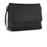Сумка наплечная женская BUGATTI Bella, чёрная, воловья кожа/полиэстер, 25х8х20 см