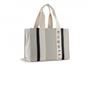 Сумка-тоут женская BUGATTI Ambra, бежево-черный цвет, хлопок/полиэстер, 36,5х19х27 см