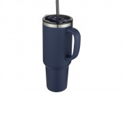 Sydney медная кружка с двойными стенками, сертифицированная согласно RCS, с вакуумной изоляцией и соломинкой, 1200 мл - Темно - синий