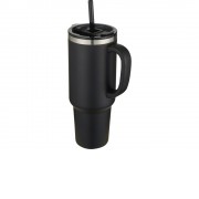 Sydney медная кружка с двойными стенками, сертифицированная согласно RCS, с вакуумной изоляцией и соломинкой, 1200 мл - сплошной черный