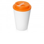 Пластиковый стакан Take away с двойными стенками и крышкой с силиконовым клапаном, 350 мл, белый/оранжевый