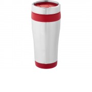 Термостакан Elwood из переработанной нержавеющей стали, 410 мл - Серебристый/Красный