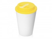 Пластиковый стакан Take away с двойными стенками и крышкой с силиконовым клапаном, 350 мл, белый/желтый