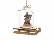 Новогоднее украшение Олень в колбе из древесины тополя и стекла, со светодиодной подсветкой, в комплекте с 2-мя батарейками CR2032, мощностью 0,06 Вт, напряжением 3В / 13x11,5x8см