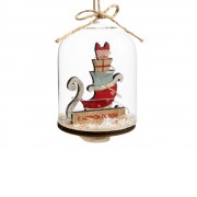 Новогоднее украшение Сани в колбе из древесины тополя и стекла, со светодиодной подсветкой, в комплекте с 2-мя батарейками CR2032, мощностью 0,06 Вт, напряжением 3В / 11x7см