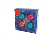 Новогоднее подвесное украшение Бирюзово-розовый шар из стекла, набор из 4 штук / 6см