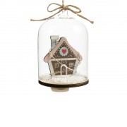 Новогоднее украшение Домик в колбе из древесины тополя и стекла, со светодиодной подсветкой, в комплекте с 2-мя батарейками CR2032, мощностью 0,06 Вт, напряжением 3В / 11x7см