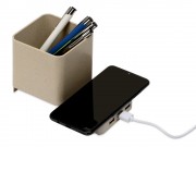 Настольный органайзер Cubic из пшеничного волокна с функцией беспроводной зарядки и выходами USB